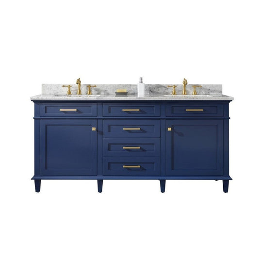 Legion Furniture WLF2272-B 72 Inch Blue Double Single Sink Vanity Cabinet with Carrara White Top - ShopHubDepot