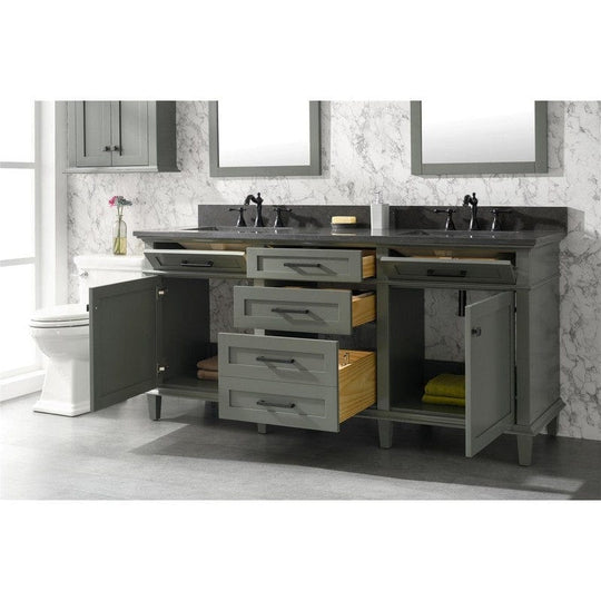 Legion Furniture WLF2272-PG 72 Inch Pewter Green Double Single Sink Vanity Cabinet with Blue Lime Stone Top - ShopHubDepot