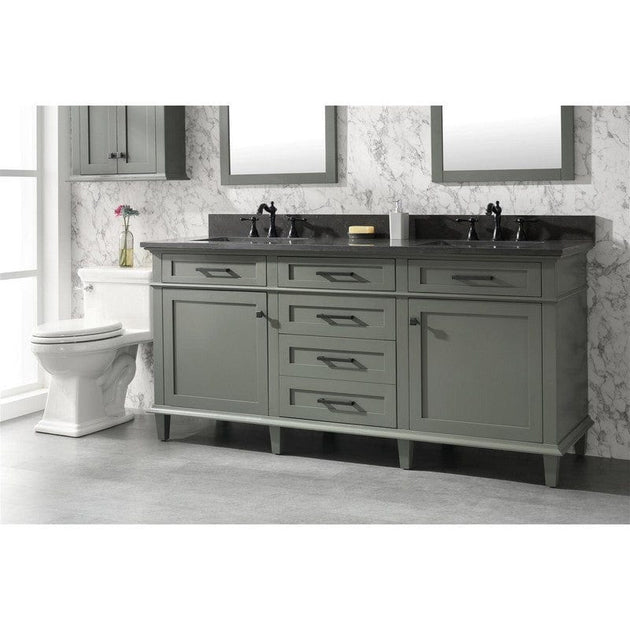 Legion Furniture WLF2272-PG 72 Inch Pewter Green Double Single Sink Vanity Cabinet with Blue Lime Stone Top - ShopHubDepot