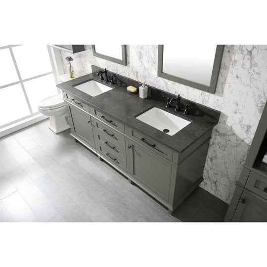 Legion Furniture WLF2272-PG 72 Inch Pewter Green Double Single Sink Vanity Cabinet with Blue Lime Stone Top - ShopHubDepot