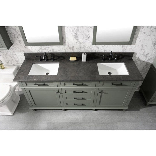 Legion Furniture WLF2272-PG 72 Inch Pewter Green Double Single Sink Vanity Cabinet with Blue Lime Stone Top - ShopHubDepot