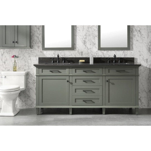 Legion Furniture WLF2272-PG 72 Inch Pewter Green Double Single Sink Vanity Cabinet with Blue Lime Stone Top - ShopHubDepot