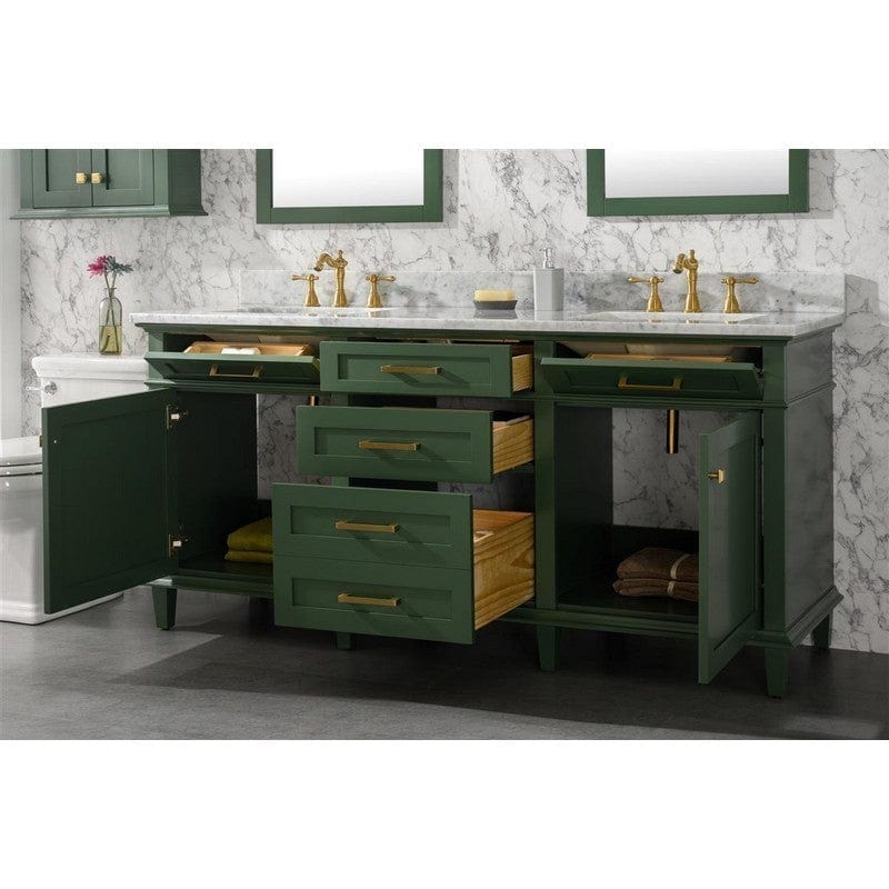 Legion Furniture WLF2272-VG 72 Inch Vogue Green Double Single Sink Vanity Cabinet with Carrara White Top - ShopHubDepot