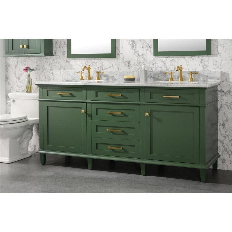 Legion Furniture WLF2272-VG 72 Inch Vogue Green Double Single Sink Vanity Cabinet with Carrara White Top - ShopHubDepot