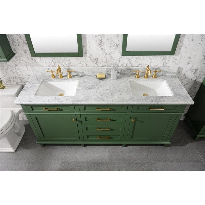 Legion Furniture WLF2272-VG 72 Inch Vogue Green Double Single Sink Vanity Cabinet with Carrara White Top - ShopHubDepot