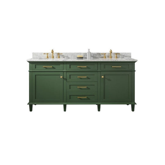 Legion Furniture WLF2272-VG 72 Inch Vogue Green Double Single Sink Vanity Cabinet with Carrara White Top - ShopHubDepot