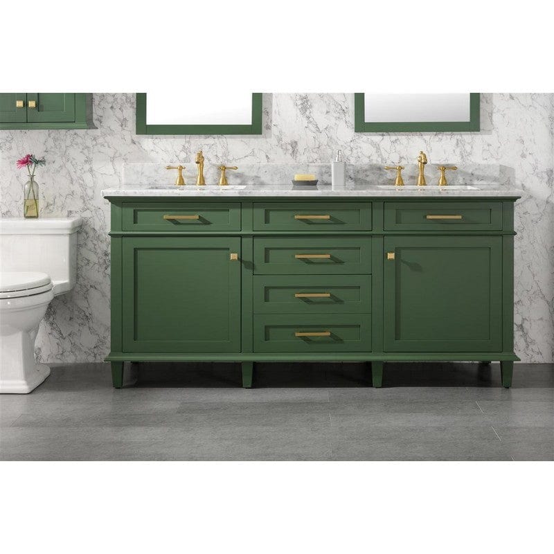 Legion Furniture WLF2272-VG 72 Inch Vogue Green Double Single Sink Vanity Cabinet with Carrara White Top - ShopHubDepot