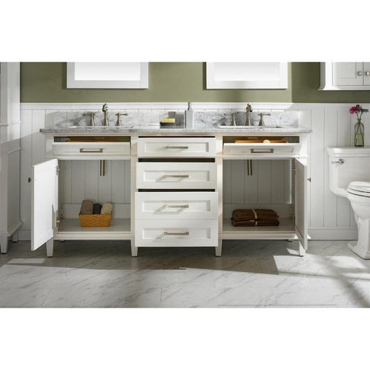 Legion Furniture WLF2272-W 72 Inch White Double Single Sink Vanity Cabinet with Carrara White Top - ShopHubDepot