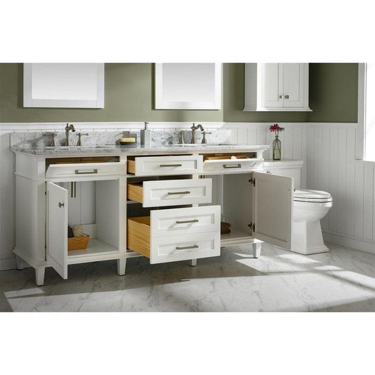 Legion Furniture WLF2272-W 72 Inch White Double Single Sink Vanity Cabinet with Carrara White Top - ShopHubDepot