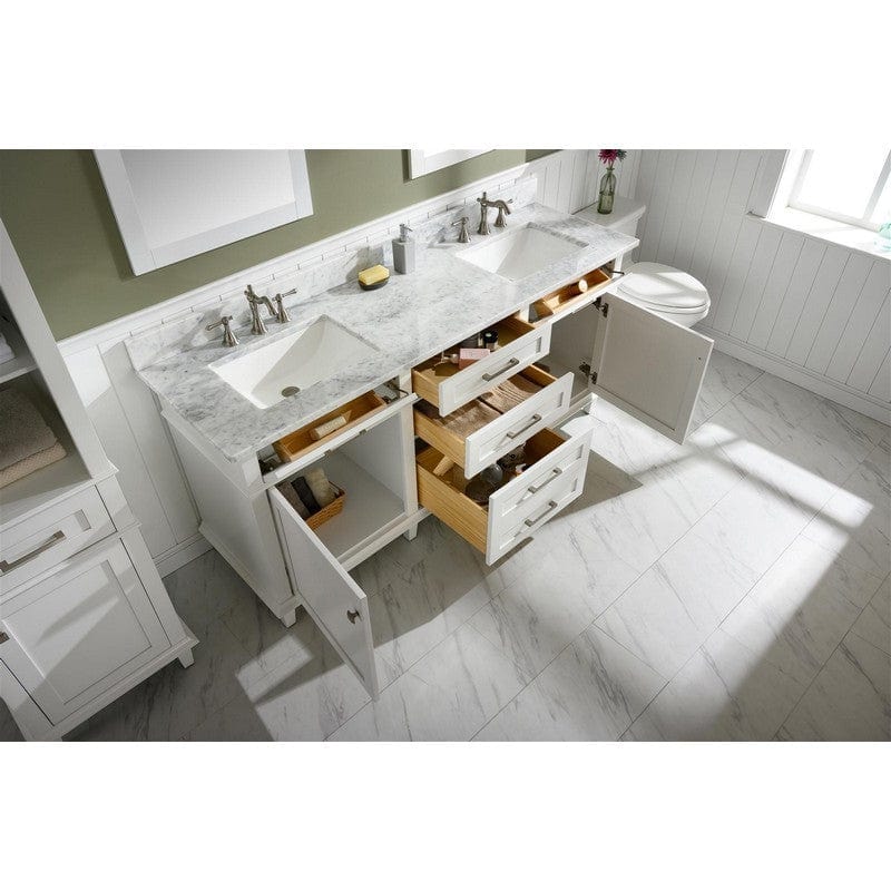 Legion Furniture WLF2272-W 72 Inch White Double Single Sink Vanity Cabinet with Carrara White Top - ShopHubDepot