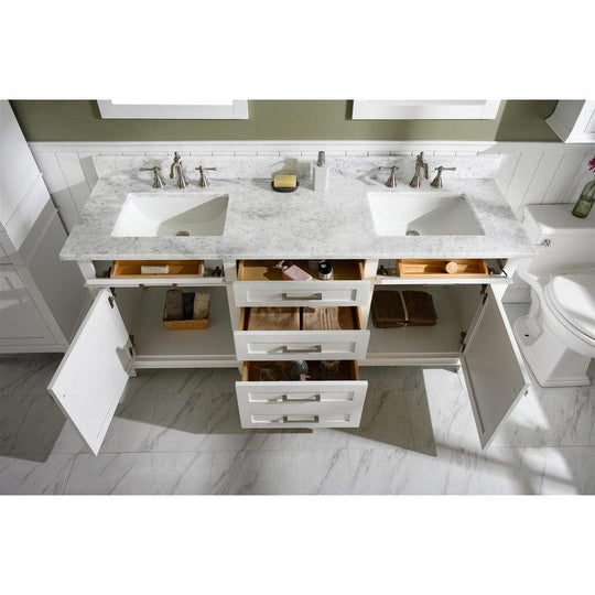 Legion Furniture WLF2272-W 72 Inch White Double Single Sink Vanity Cabinet with Carrara White Top - ShopHubDepot