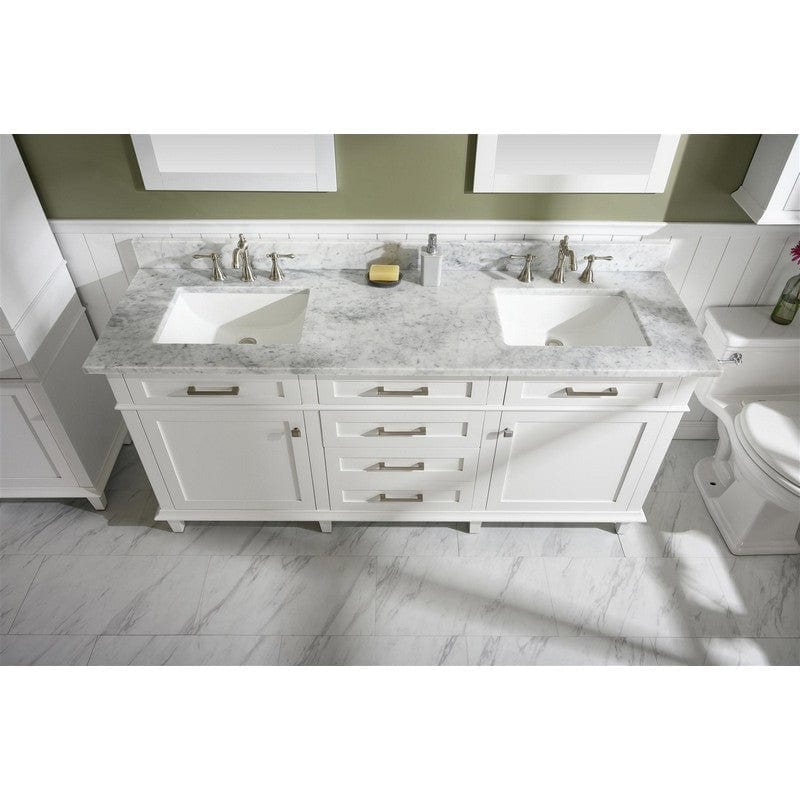 Legion Furniture WLF2272-W 72 Inch White Double Single Sink Vanity Cabinet with Carrara White Top - ShopHubDepot