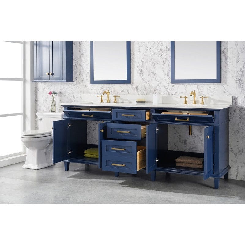 Legion Furniture WLF2280-B 80 Inch Blue Double Sink Vanity Cabinet with Carrara White Quartz Top - ShopHubDepot