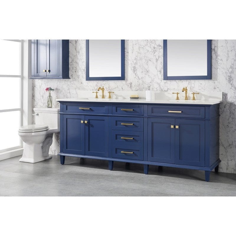 Legion Furniture WLF2280-B 80 Inch Blue Double Sink Vanity Cabinet with Carrara White Quartz Top - ShopHubDepot