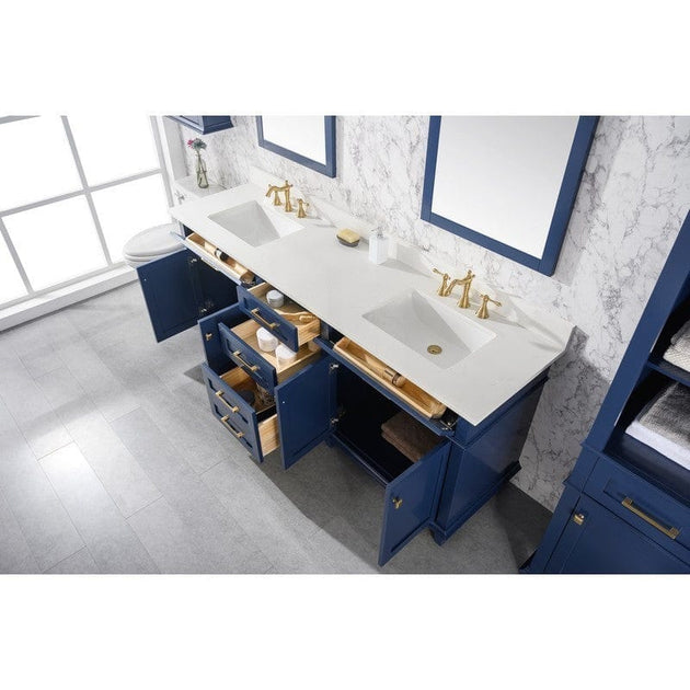 Legion Furniture WLF2280-B 80 Inch Blue Double Sink Vanity Cabinet with Carrara White Quartz Top - ShopHubDepot