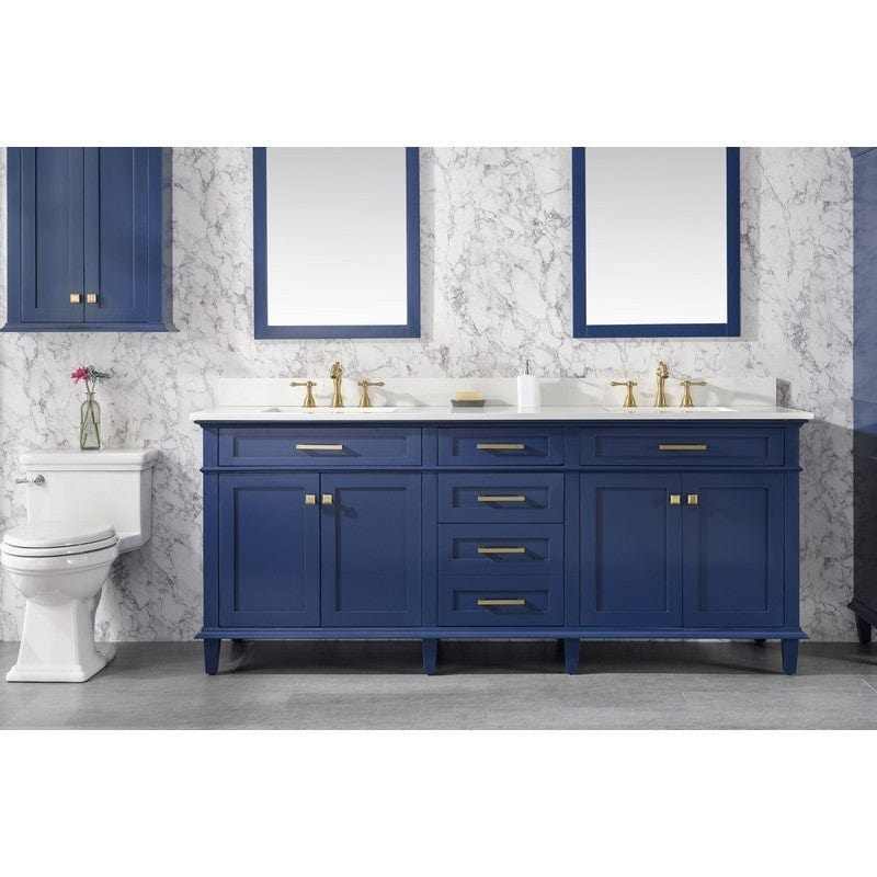 Legion Furniture WLF2280-B 80 Inch Blue Double Sink Vanity Cabinet with Carrara White Quartz Top - ShopHubDepot