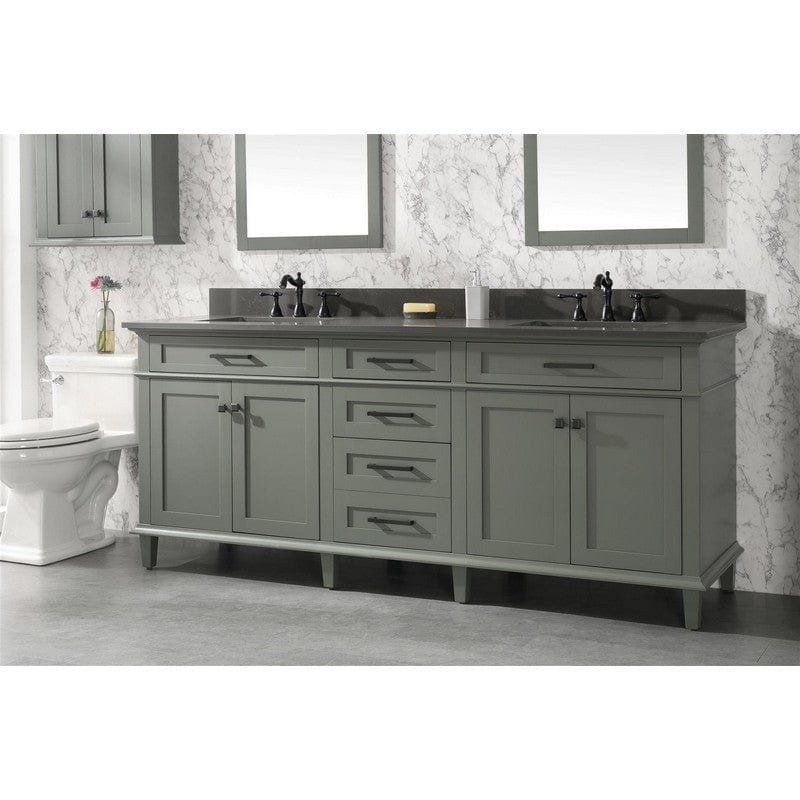 Legion Furniture WLF2280-PG 80 Inch Pewter Green Double Single Sink Vanity Cabinet with Blue Lime Stone Quartz Top - ShopHubDepot