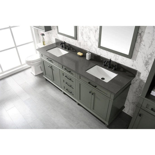 Legion Furniture WLF2280-PG 80 Inch Pewter Green Double Single Sink Vanity Cabinet with Blue Lime Stone Quartz Top - ShopHubDepot