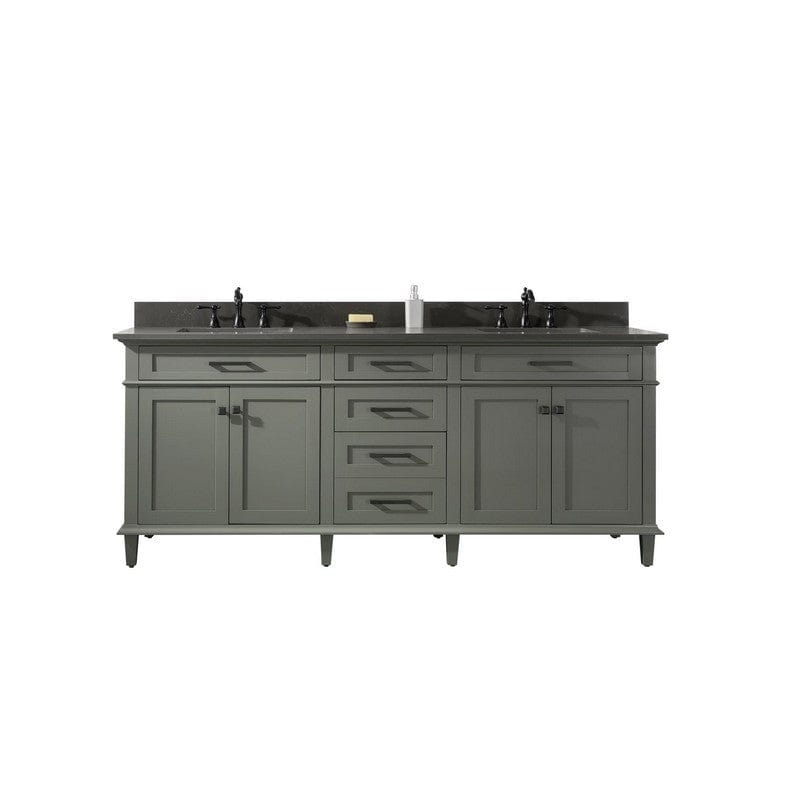 Legion Furniture WLF2280-PG 80 Inch Pewter Green Double Single Sink Vanity Cabinet with Blue Lime Stone Quartz Top - ShopHubDepot