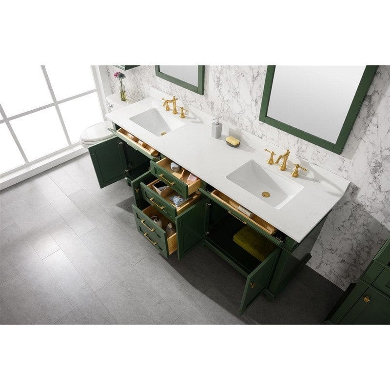 Legion Furniture WLF2280-VG 80 Inch Vogue Green Double Single Sink Vanity Cabinet with Carrara White Quartz Top - ShopHubDepot