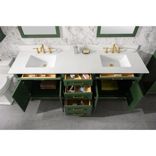 Legion Furniture WLF2280-VG 80 Inch Vogue Green Double Single Sink Vanity Cabinet with Carrara White Quartz Top - ShopHubDepot