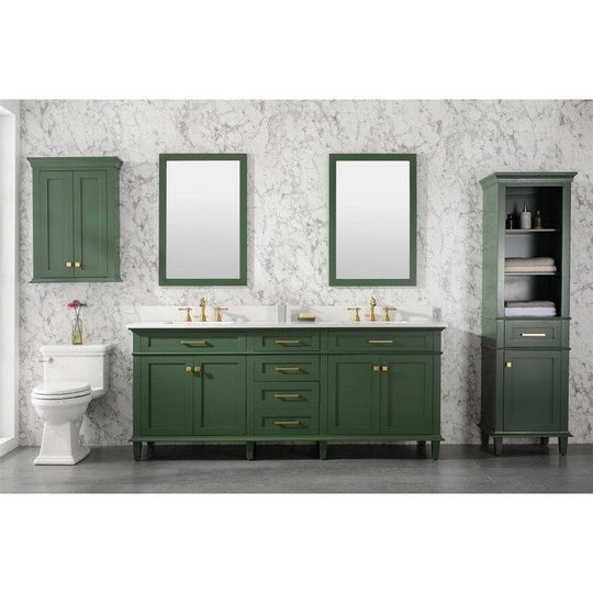 Legion Furniture WLF2280-VG 80 Inch Vogue Green Double Single Sink Vanity Cabinet with Carrara White Quartz Top - ShopHubDepot