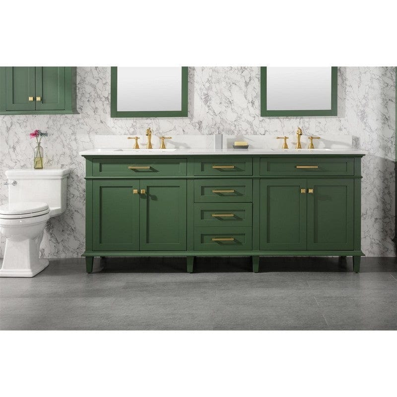 Legion Furniture WLF2280-VG 80 Inch Vogue Green Double Single Sink Vanity Cabinet with Carrara White Quartz Top - ShopHubDepot