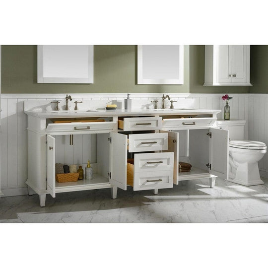 Legion Furniture WLF2280-W 80 Inch White Double Single Sink Vanity Cabinet with Carrara White Quartz Top - ShopHubDepot