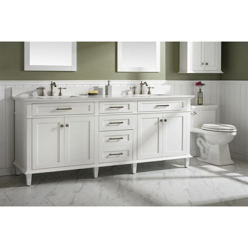 Legion Furniture WLF2280-W 80 Inch White Double Single Sink Vanity Cabinet with Carrara White Quartz Top - ShopHubDepot