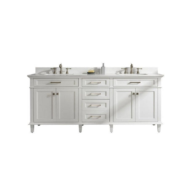 Legion Furniture WLF2280-W 80 Inch White Double Single Sink Vanity Cabinet with Carrara White Quartz Top - ShopHubDepot