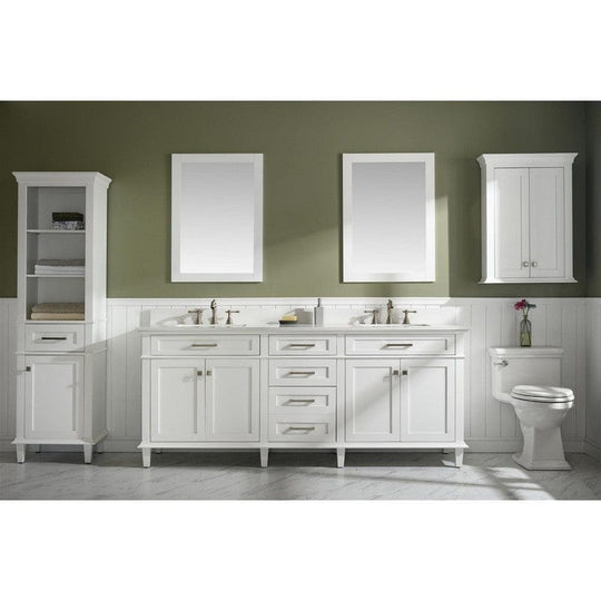 Legion Furniture WLF2280-W 80 Inch White Double Single Sink Vanity Cabinet with Carrara White Quartz Top - ShopHubDepot