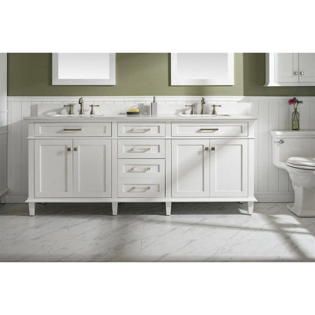 Legion Furniture WLF2280-W 80 Inch White Double Single Sink Vanity Cabinet with Carrara White Quartz Top - ShopHubDepot