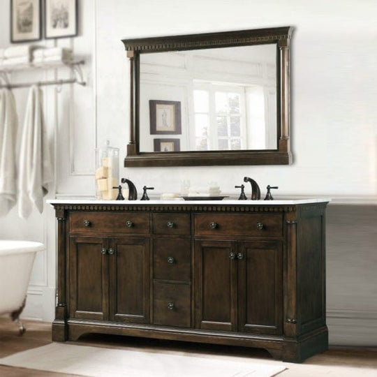 Legion Furniture WLF6036-60 61 Inch Antique Coffee Vanity with Carrara White Top and Matching Backsplash, No Faucet - ShopHubDepot