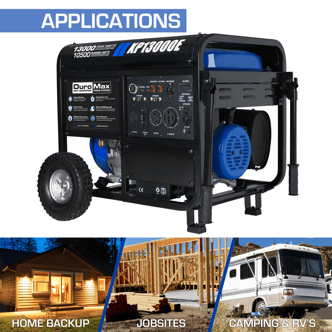DuroMax XP13000E 13,000 Watt Portable Gas Powered Generator - ShopHubDepot