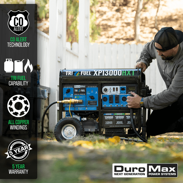 DuroMax 13,000 Watt Electric Start Tri-Fuel Portable Generator w/ CO Alert - XP13000HXT - ShopHubDepot