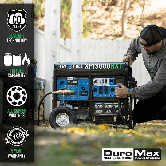 DuroMax 13,000 Watt Electric Start Tri-Fuel Portable Generator w/ CO Alert - XP13000HXT - ShopHubDepot
