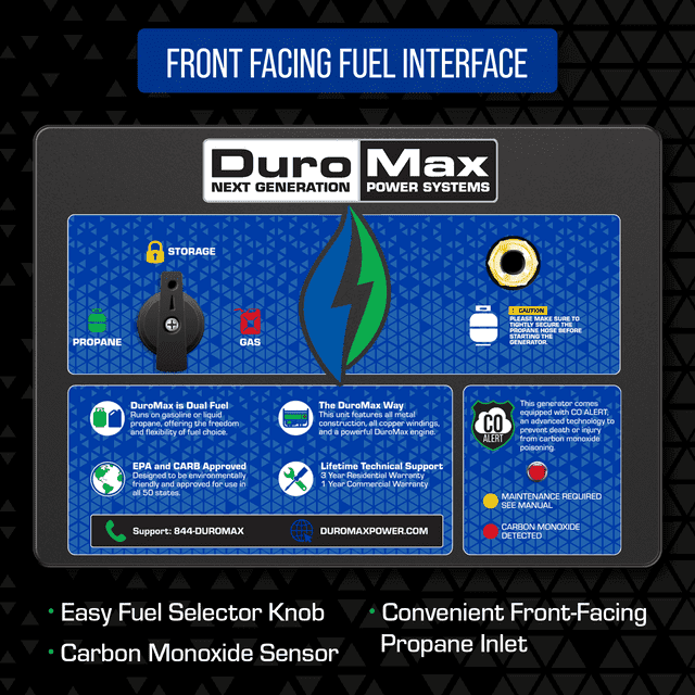 DuroMax 13,000 Watt Portable Dual Fuel Gas Propane CO Alert Generator - XP13000HX - ShopHubDepot