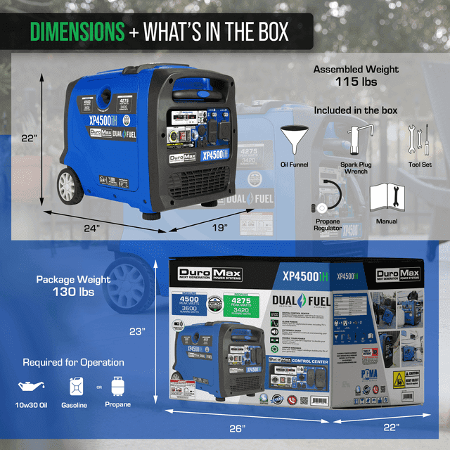 DuroMax 4,500 Watt Portable Dual Fuel Inverter Generator w/ CO Alert - XP4500iH - ShopHubDepot