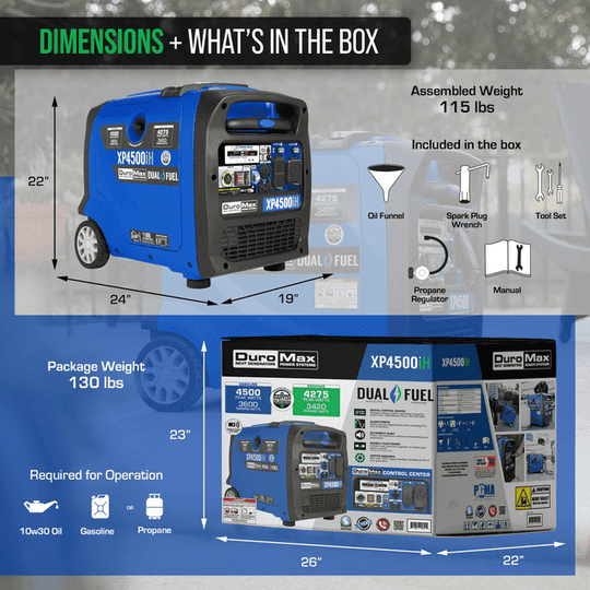 DuroMax 4,500 Watt Portable Dual Fuel Inverter Generator w/ CO Alert - XP4500iH - ShopHubDepot