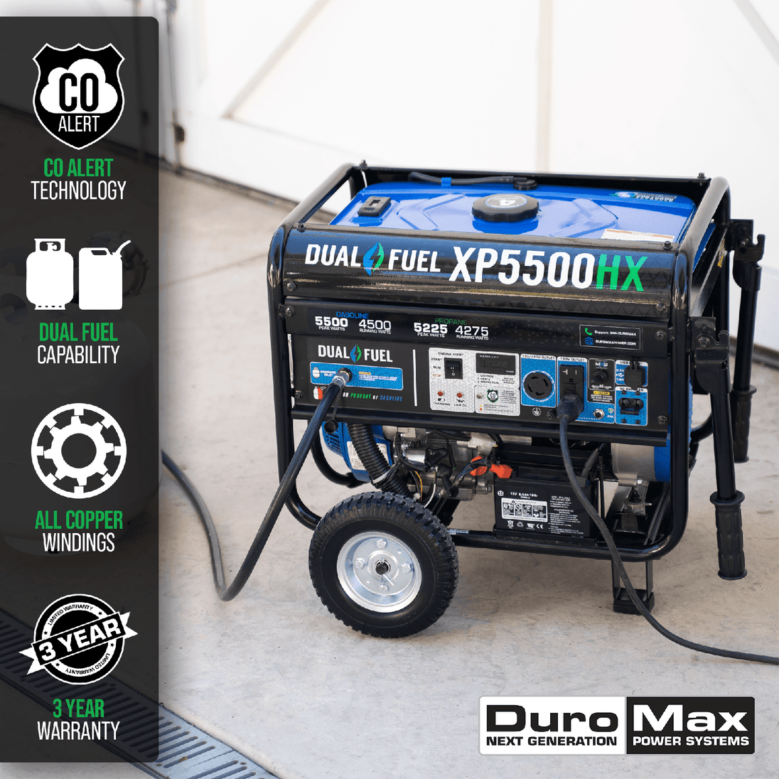 DuroMax 5,500 Watt Portable Dual Fuel Gas Propane CO Alert Generator - XP5500HX - ShopHubDepot