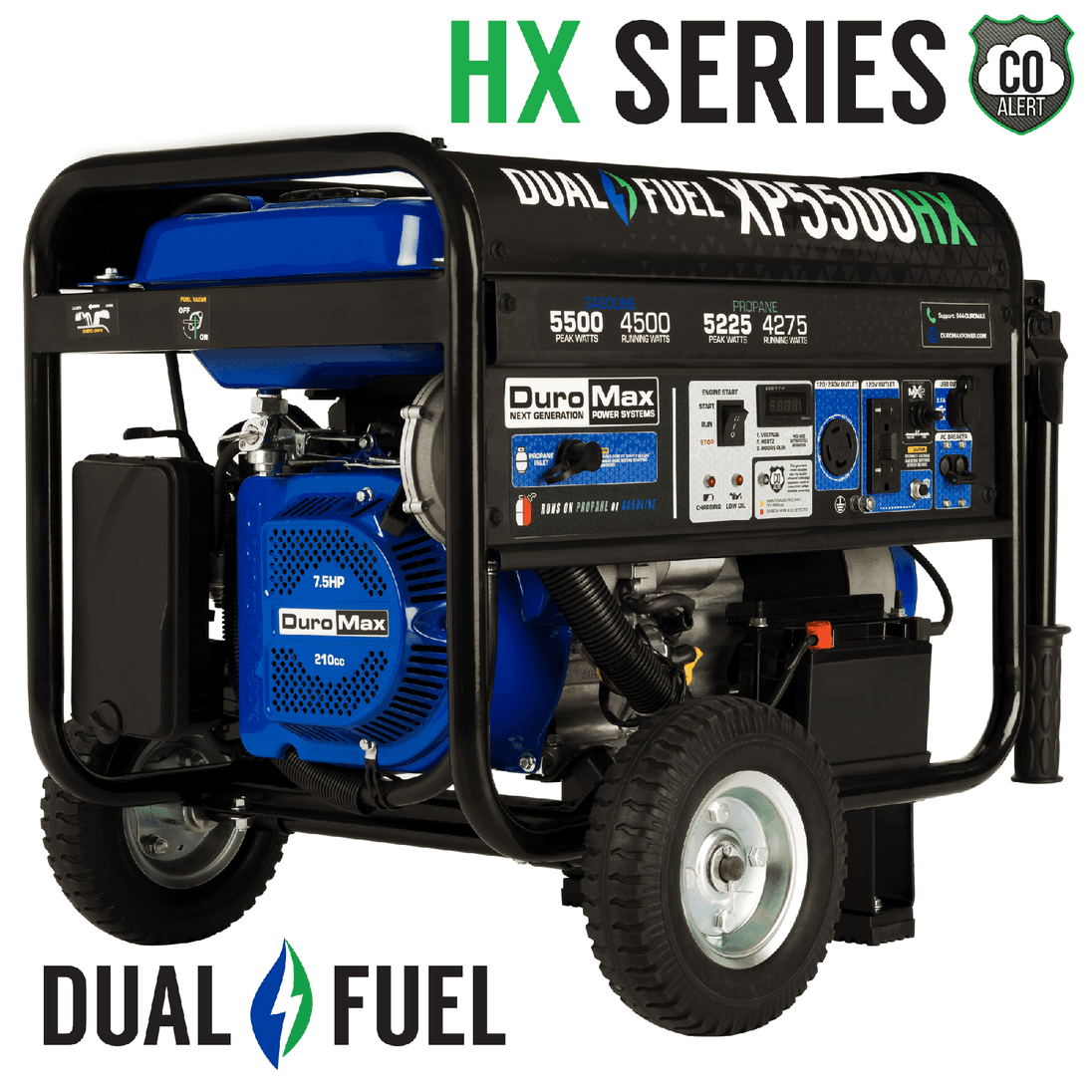 DuroMax 5,500 Watt Portable Dual Fuel Gas Propane CO Alert Generator - XP5500HX - ShopHubDepot