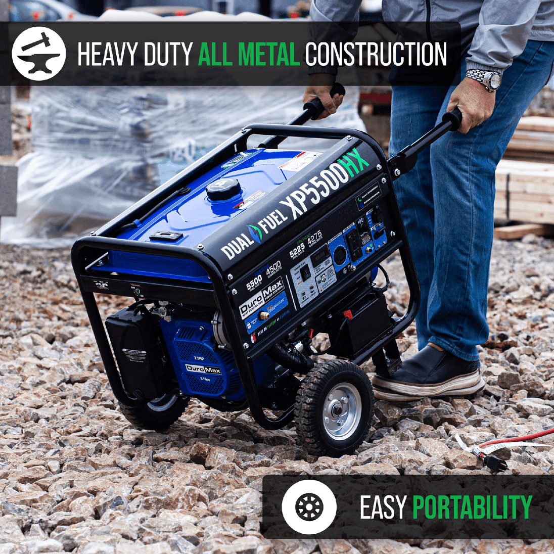 DuroMax 5,500 Watt Portable Dual Fuel Gas Propane CO Alert Generator - XP5500HX - ShopHubDepot