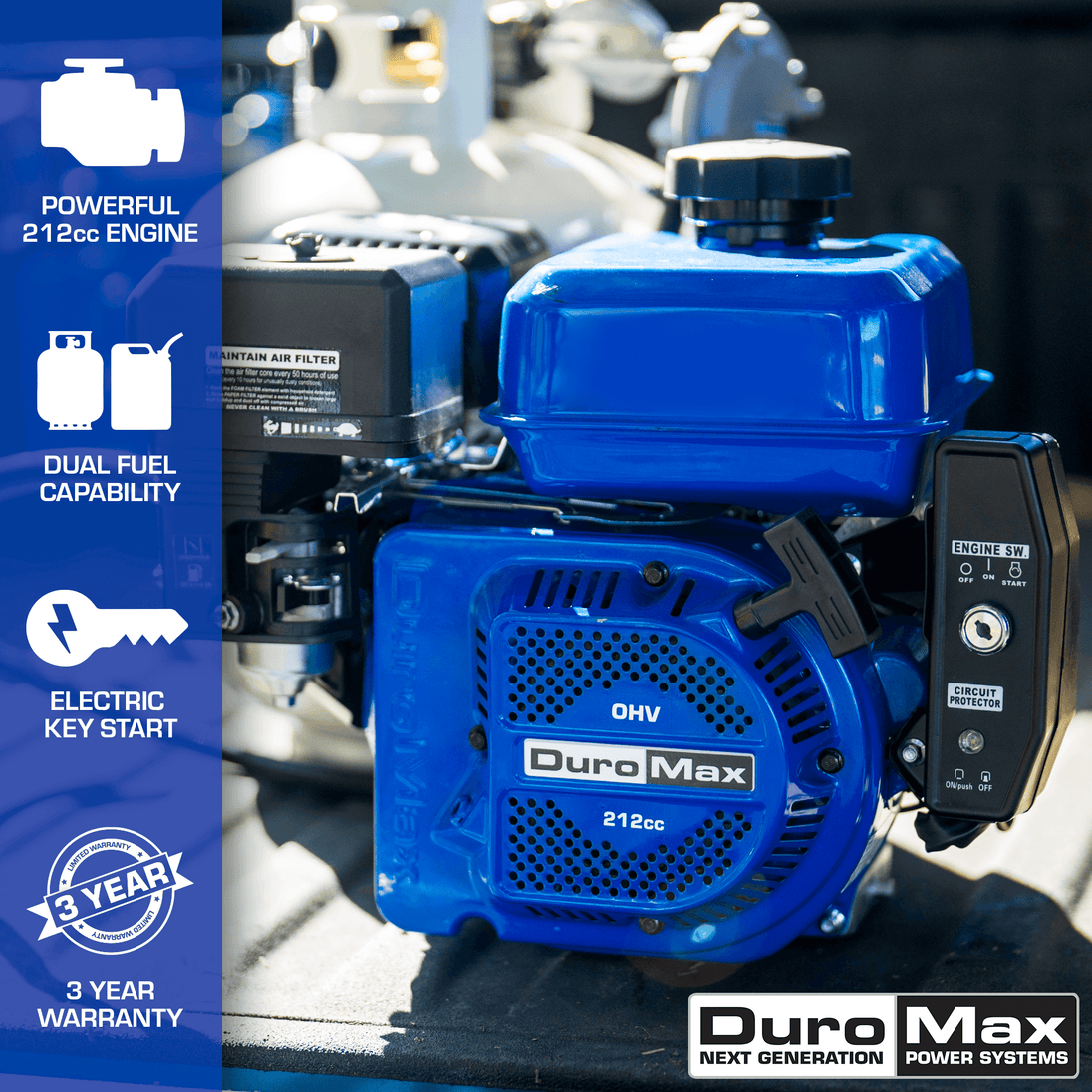DuroMax XP7HPX 212cc 3/4" Shaft Recoil/Electric Start Horizontal Dual Fuel Engine - ShopHubDepot