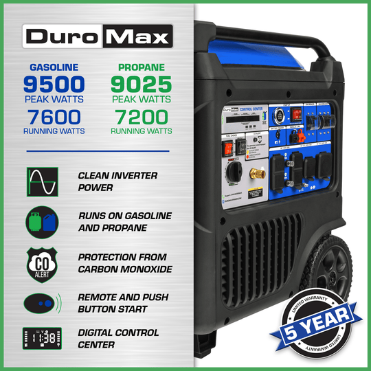 DuroMax XP9500iH 9,500 Watt Portable Dual Fuel Inverter Generator w/ CO Alert - ShopHubDepot