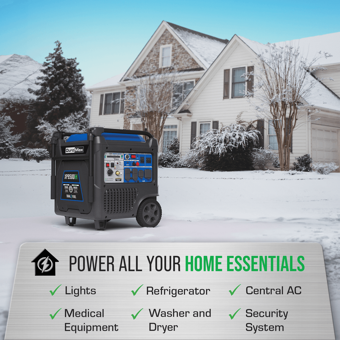DuroMax XP9500iH 9,500 Watt Portable Dual Fuel Inverter Generator w/ CO Alert - ShopHubDepot