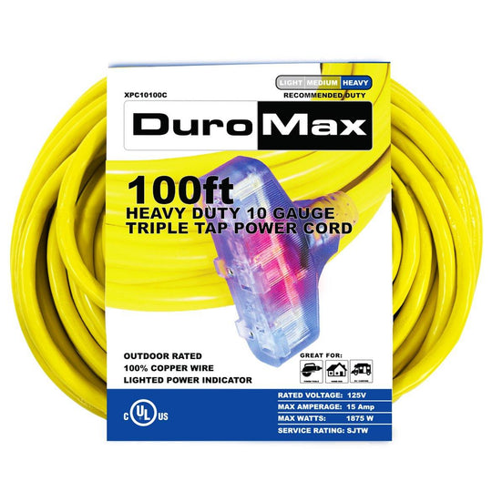DuroMax XPC10100C 100-Foot 10 Gauge Triple Tap Extension Power Cord - ShopHubDepot