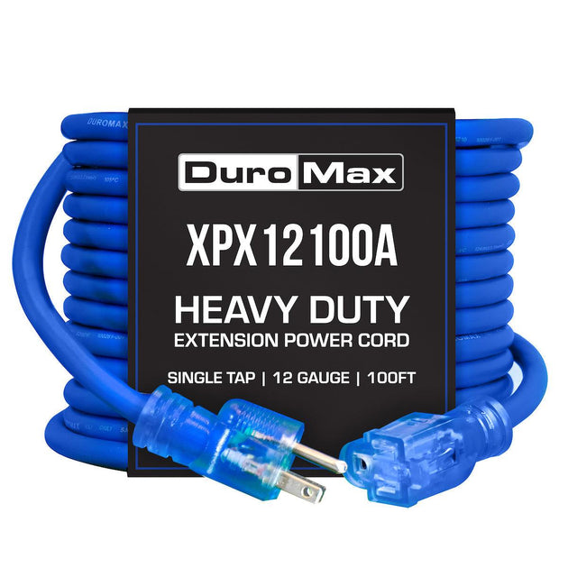 DuroMax XPX12100A Heavy Duty SJEOOW 100-Foot 12 Gauge Blue Single Tap Extension Power Cord - ShopHubDepot