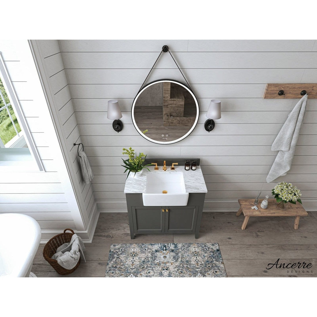 Ancerre Adeline Bathroom Vanity with Farmhouse Sink and Carrara White Marble Top Cabinet Set - VTS-ADELINE-36-W-CW-GD - ShopHubDepot