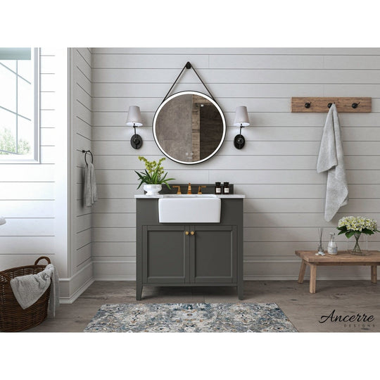 Ancerre Adeline Bathroom Vanity with Farmhouse Sink and Carrara White Marble Top Cabinet Set - VTS-ADELINE-36-W-CW-GD - ShopHubDepot