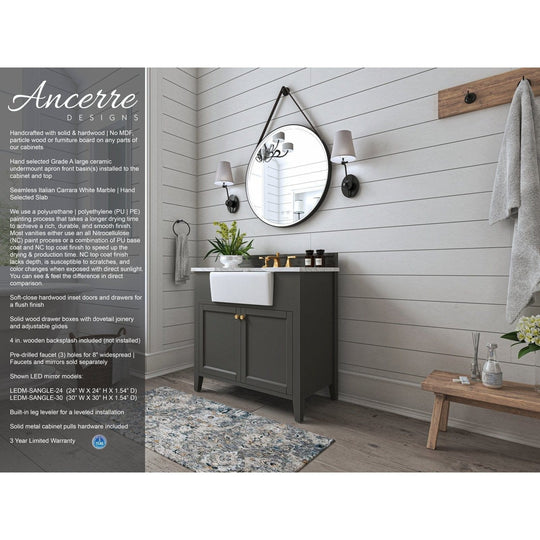 Ancerre Adeline Bathroom Vanity with Farmhouse Sink and Carrara White Marble Top Cabinet Set - VTS-ADELINE-36-W-CW-GD - ShopHubDepot